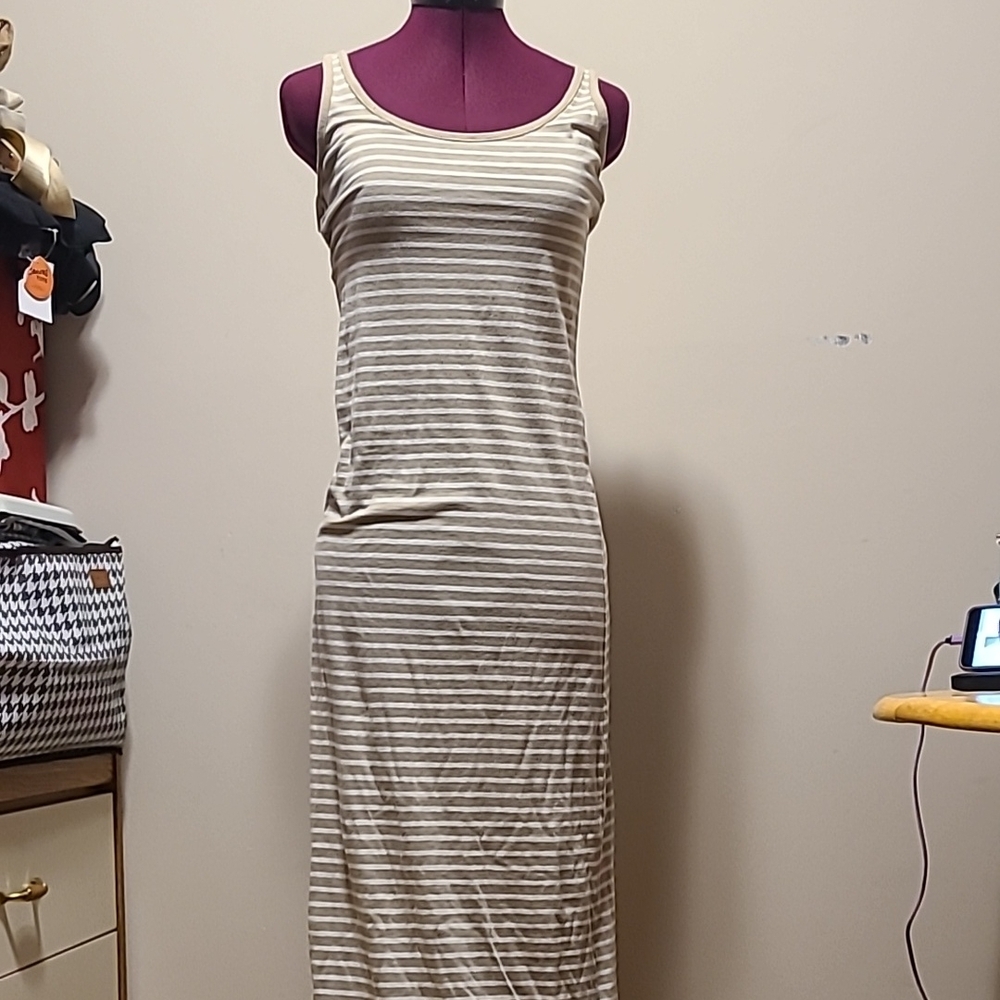 Beige Striped Maxi Dress
